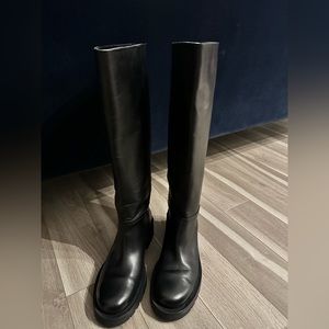 Zara black flat leather boots